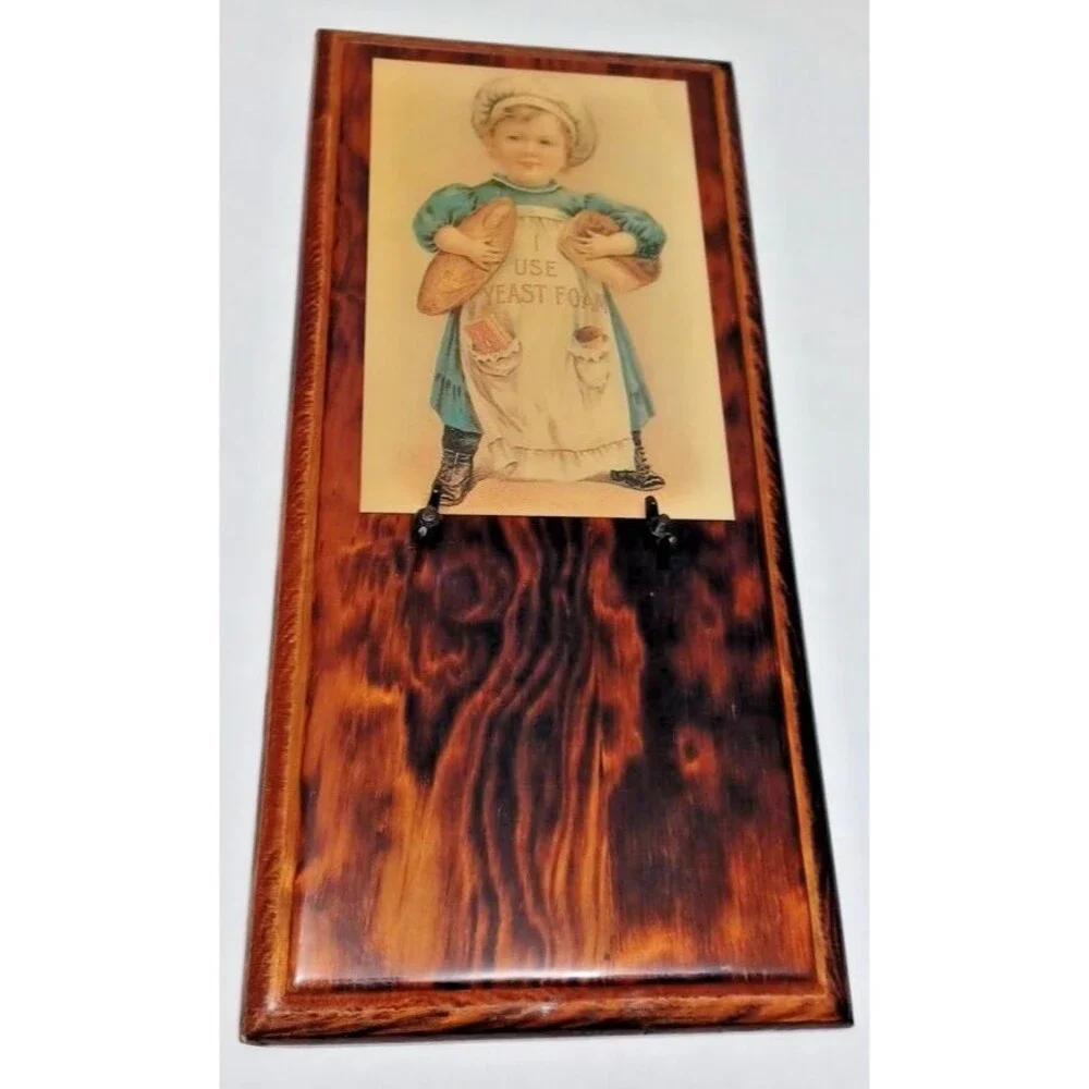 Vintage Yeast Foam Memo Pad Wood Wall Plaque Baker Girl Advertising 14.5” Sign